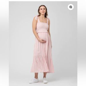 Ripe Maternity Ollie Smocked Dress Terracotta White - size XS